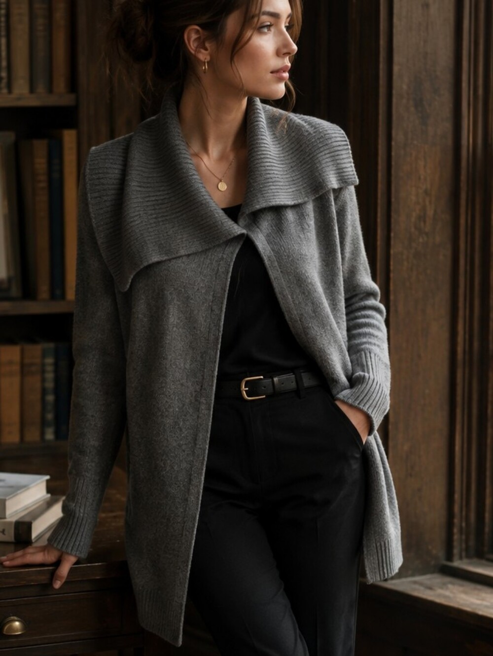 Nurture Cozy Gray Cashmere Blend Open Front Cardigan S Shawl Collar Quiet Luxury - Picture 1 of 9